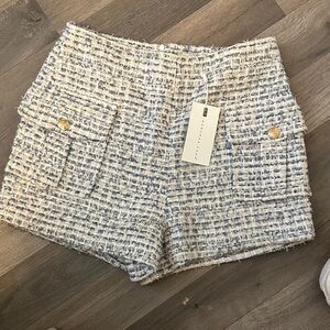 Endless Rose High Waist Tweed Shorts in Blue and White